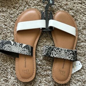 Time andTwo-Band Sandals in White & Snake Print